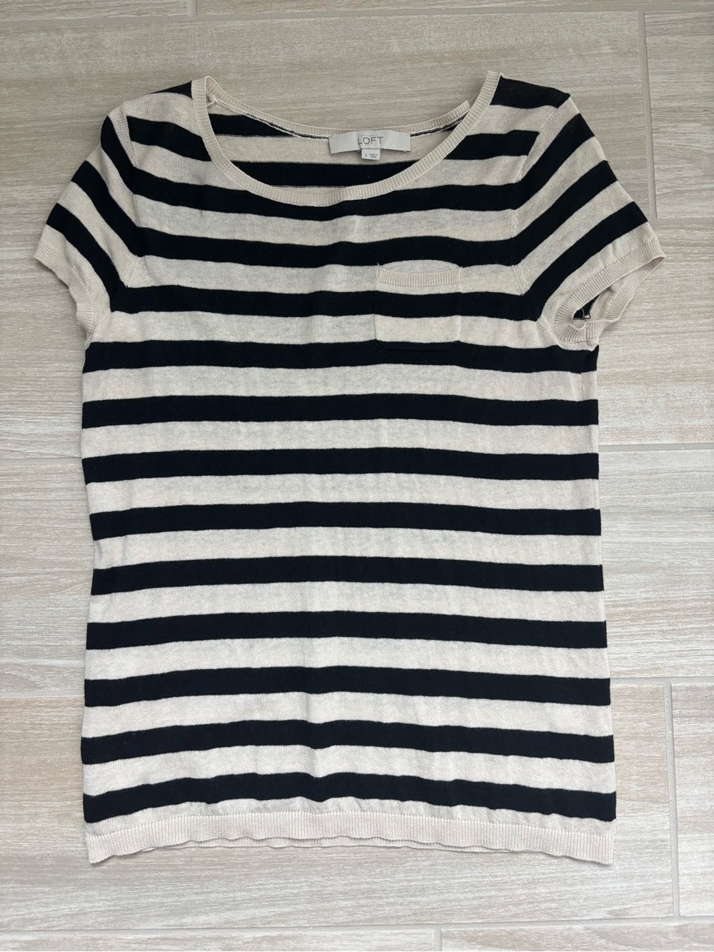 LOFT Size Small Women's Short Sleeve Striped Knit Top - Black & Cream